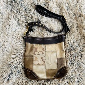 Vintage Coach shoulder/crossbody bag, brown/gold/tan, USED